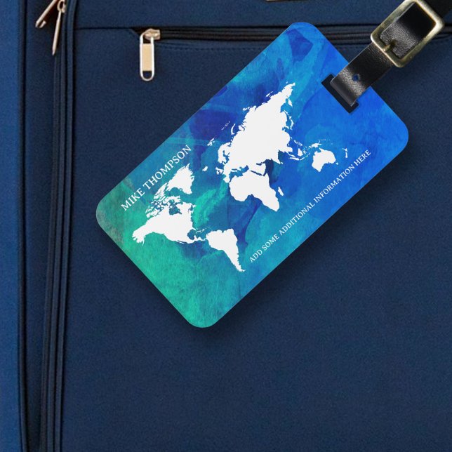 World Map Watercolor Blue Gepäckanhänger (Von Creator hochgeladen)