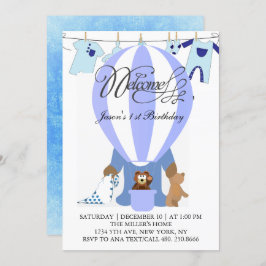 World of Blue Balloons Einladung zum ersten Geburt