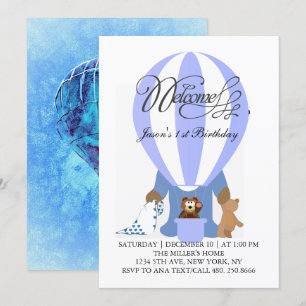 World of Blue Balloons zum ersten Geburtstag Einladung