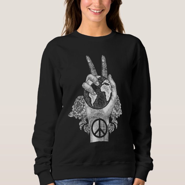 World Peace Earth Day Celebration Peace Sign Hand  Sweatshirt (Vorderseite)