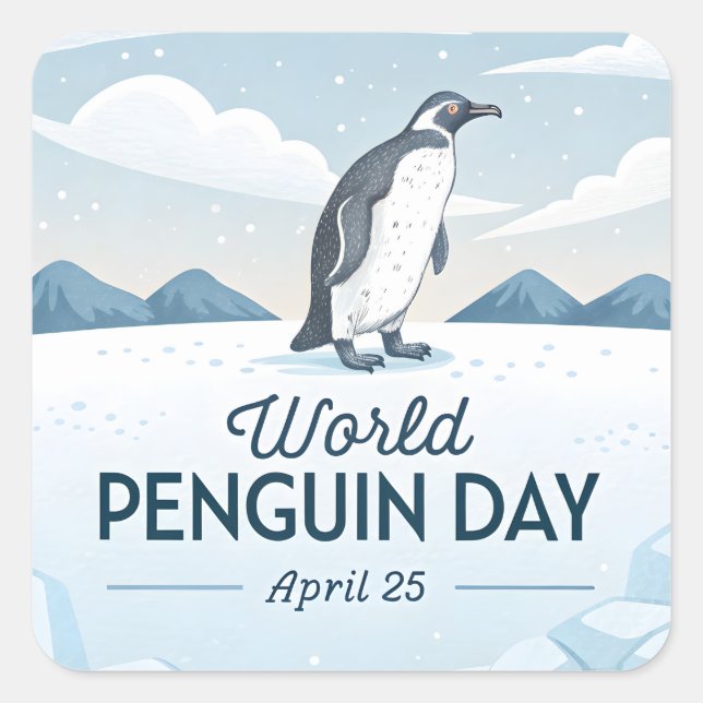 World Penguin Day Winter Nature Illustration Quadratischer Aufkleber (Vorderseite)