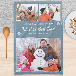 World’s Best Dad 3 Photos Christmas Blue Geschirrtuch