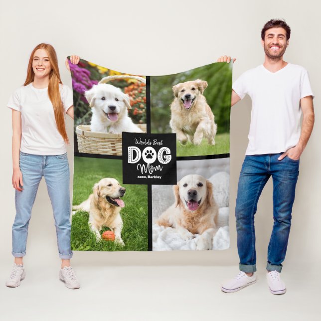 World’s Best Dog Mom 4 Photo on Black Bold Custom Fleecedecke (Beispiel)