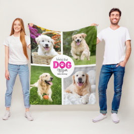 World’s Best Dog Mom Custom 4 Photo Pink on White Fleecedecke