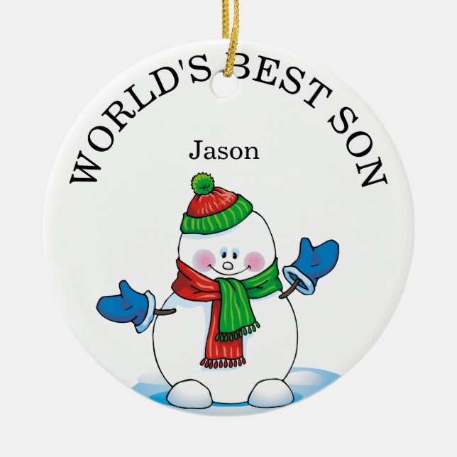 World’s Best Son Snowman Christmas Keramik Ornament (Vorne)