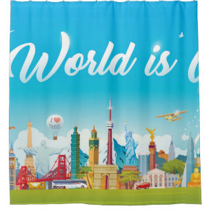 World Sehenswürdigkeiten: Reisen Vintages Set Duschvorhang