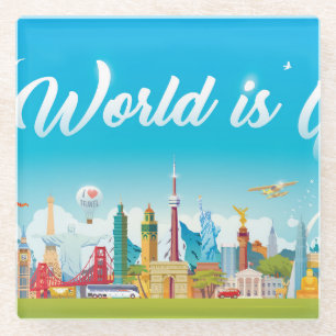 World Sehenswürdigkeiten: Reisen Vintages Set Glasuntersetzer