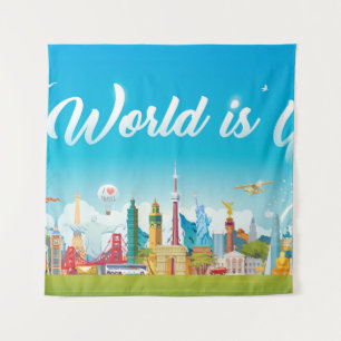 World Sehenswürdigkeiten: Reisen Vintages Set Wandteppich