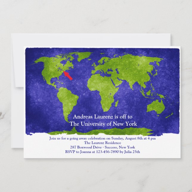 World Studies Abschluss/Weggehen Party lädt ein Einladung (Vorderseite)