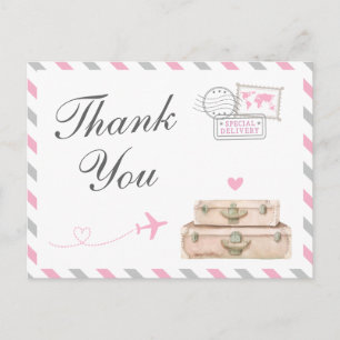 World Travel Baby Girl Dusche Sprinkle Danke Postkarte