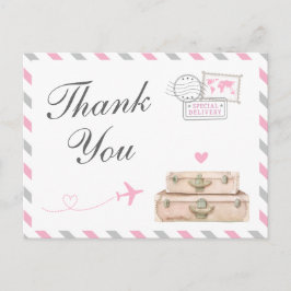 World Travel Baby Girl Dusche Sprinkle Danke Postkarte