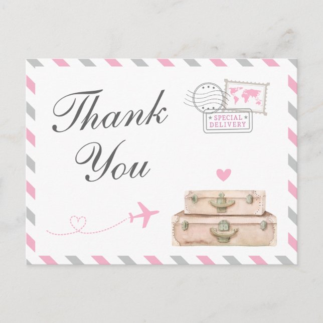 World Travel Baby Girl Dusche Sprinkle Danke Postkarte (Vorderseite)