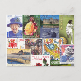 World Travel Briefmarke (Collage) Postkarte