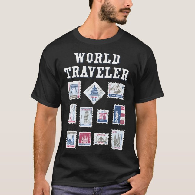 World Travel Briefmarke Geschenk für Reisende Männ T-Shirt (Vorderseite)