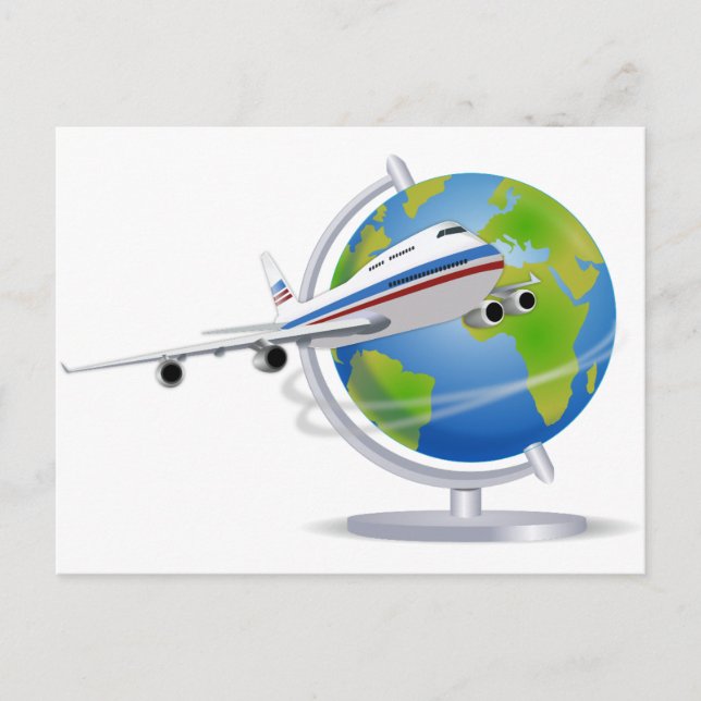 World Travel Flugzeug and Globe Postkarte (Vorderseite)