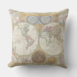 World Travel Map Antique Vintag Kissen