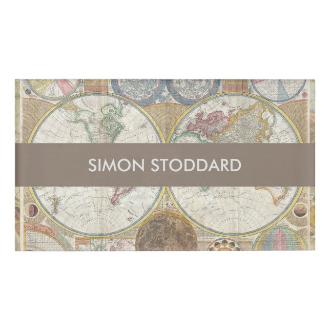 World Travel Map Antique Vintag Namenschild (Vorderseite)