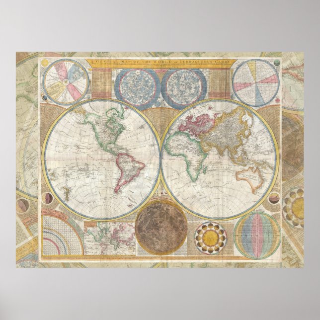 World Travel Map Antique Vintag Poster (Vorne)