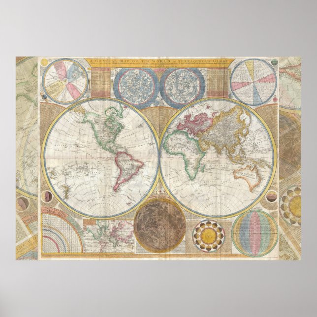 World Travel Map Antique Vintag Poster (Vorne)