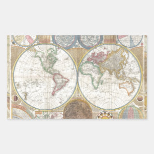 World Travel Map Antique Vintag Rechteckiger Aufkleber