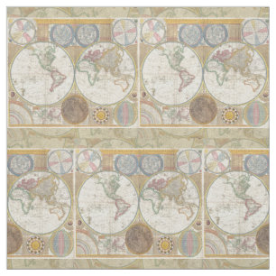 World Travel Map Antique Vintag Stoff