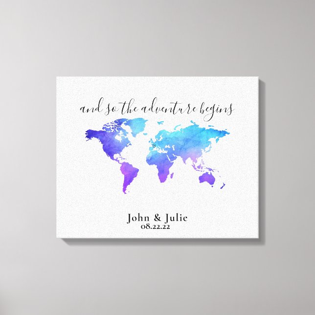 World Travel Map Wedding Guest Book Leinwand (Vorderseite)
