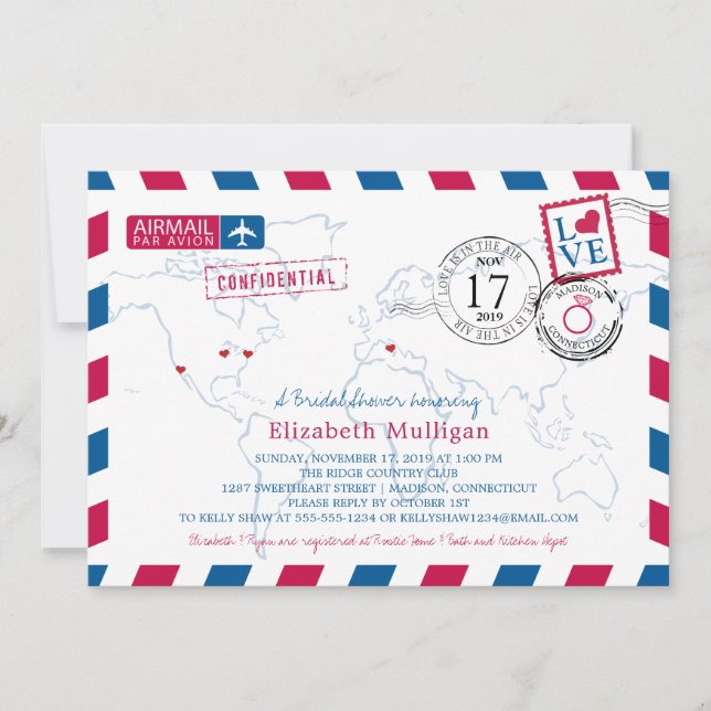 World Traveller Airmail | Brautparty Einladung (Vorderseite)