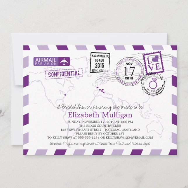 World Traveller Airmail | Brautparty Einladung (Vorderseite)