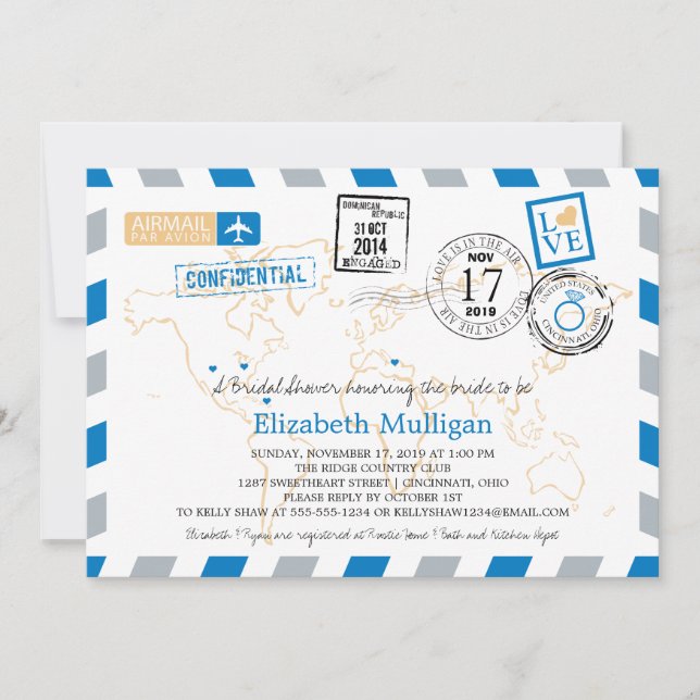 World Traveller Airmail | Brautparty Einladung (Vorderseite)