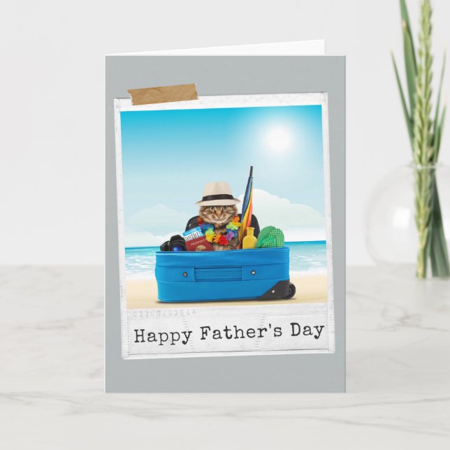 World Traveller Cat Happy Father's Day Card Karte (Vorderseite)