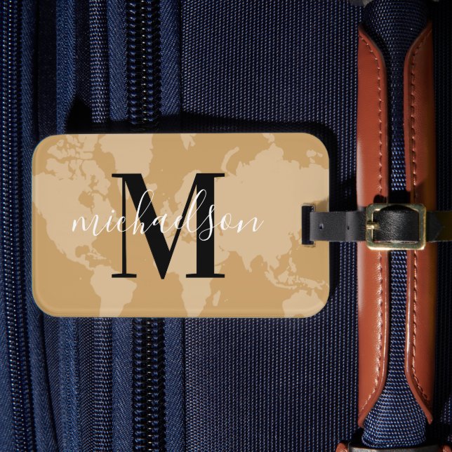 World Traveller Cognac Karte Custom Monogram Name  Gepäckanhänger (Vorderseite Insitu 4)