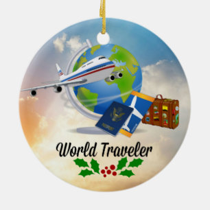 World Traveller, Design 2, mit Weihnachtsfeier Keramik Ornament