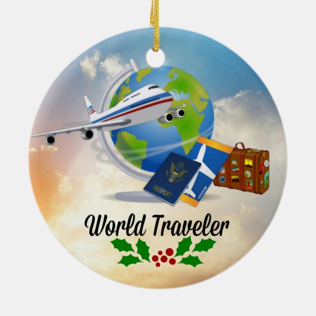 World Traveller, Design 2, mit Weihnachtsfeier Keramik Ornament (Hinten)