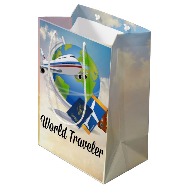World Traveller - Design #2 Mittlere Geschenktüte (Rückseite Schrägansicht)