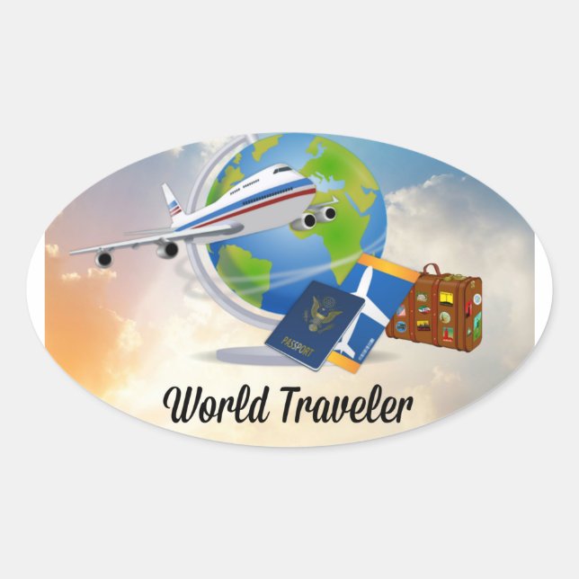World Traveller, Design 2 Ovaler Aufkleber (Vorderseite)