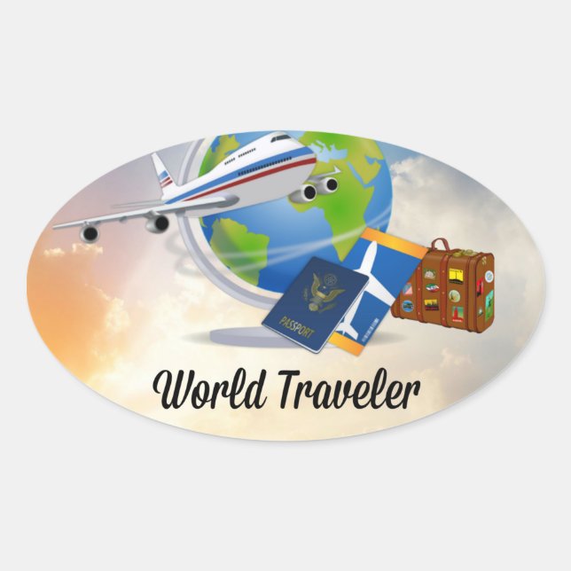 World Traveller, Design 2 Ovaler Aufkleber (Vorderseite)