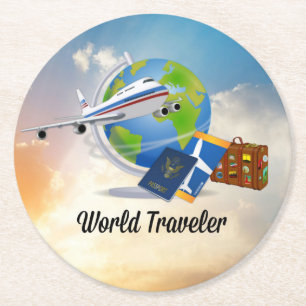 World Traveller, Design 2, Runder Pappuntersetzer