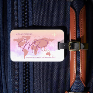 World Traveller Dusty Rose Map Name Gepäckmarke Gepäckanhänger