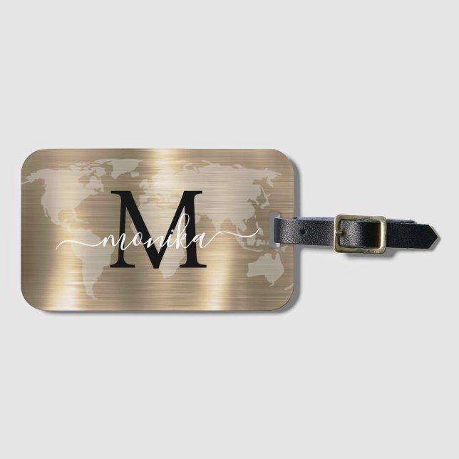 World Traveller Gold Foil Map Benutzerdefinierter  Gepäckanhänger (Vorderseite (Horizontal))