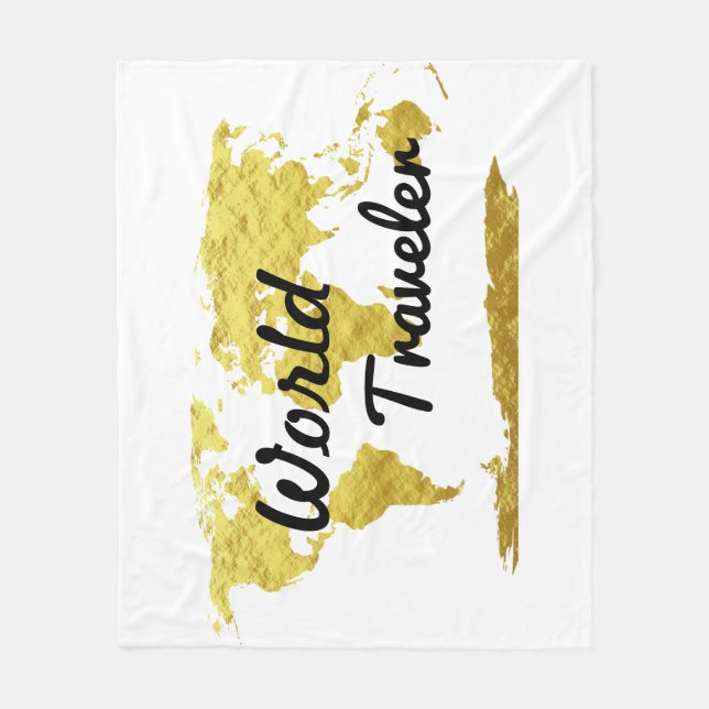World Traveller Gold Karte Fleecedecke (Vorderseite)