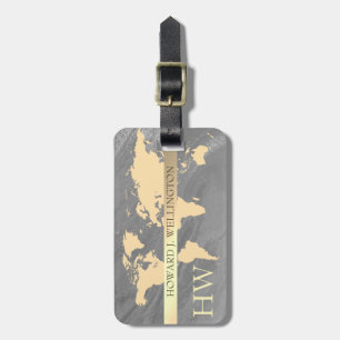 World Traveller Map Marble Glitzer Monogramm Name Gepäckanhänger