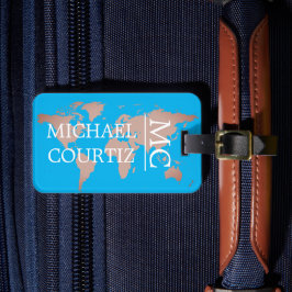 World Traveller Map Metal Mit Monogramm personalis Gepäckanhänger