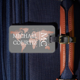 World Traveller Map Metal Mit Monogramm personalis Gepäckanhänger