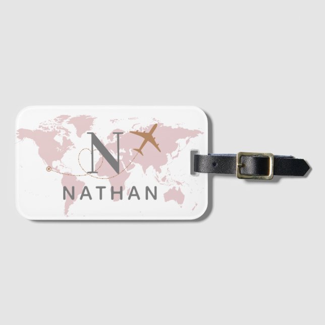 World Traveller Pink Individuelle Name Gepäckanhänger (Vorderseite (Horizontal))
