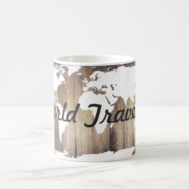 World Traveller White World Map Rustic Wood Tasse (Mittel)