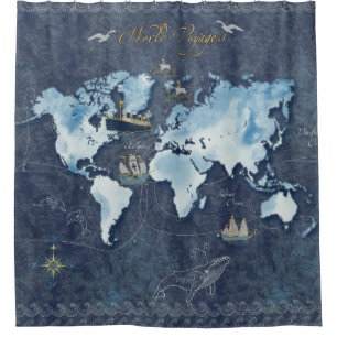World Voyages Map Duschvorhang
