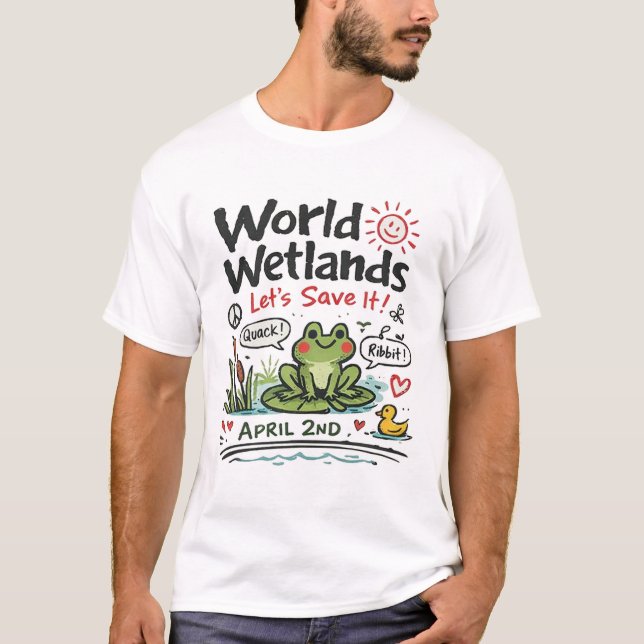 World Wetlands Day Cute Frog Illustration T-Shirt (Vorderseite)