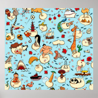 World Wonders: Farbenfrohe blaue Muster. Poster