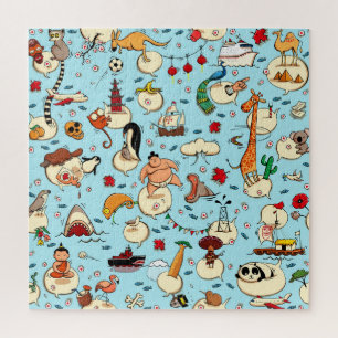 World Wonders: Farbenfrohe blaue Muster. Puzzle