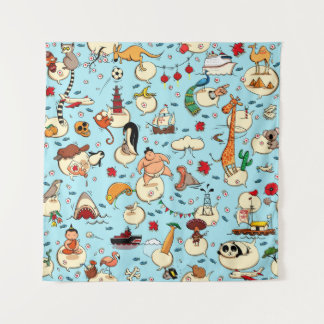 World Wonders: Farbenfrohe blaue Muster. Wandteppich